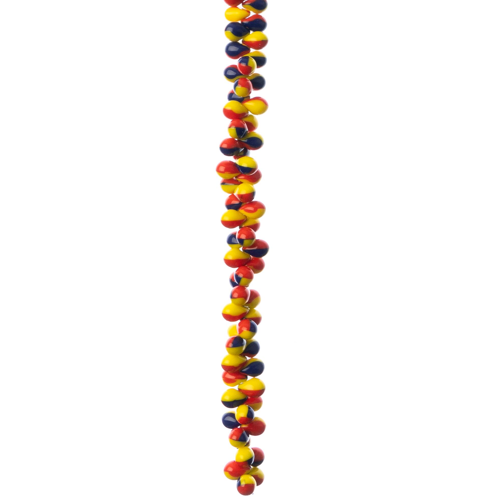 Red, Yellow & Blue Czech Glass Teardrop Beads, 7mm by Bead Landing™